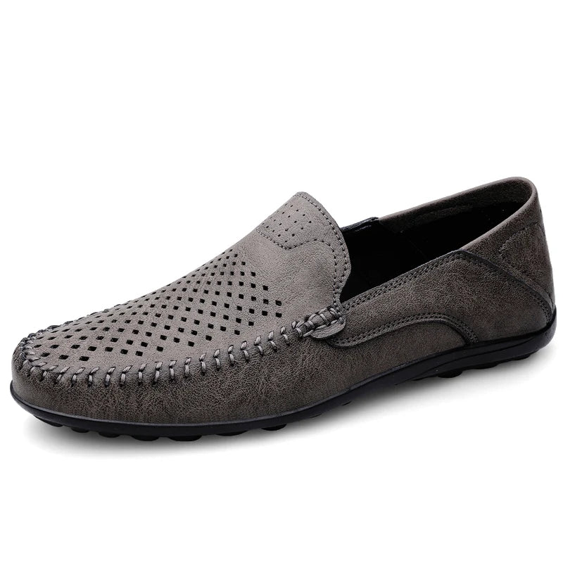 Men Shoes Casual Leather Hollow out Moccasins Men Breathable Slip on Driving Shoes Luxury Italian Men Loafers Plus Size 38-47
