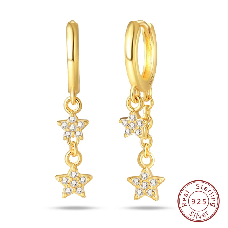 New in 925 Silver Color Gold Pearl Bee Irregularity Star Moon Earrings For Women 2024 Trending Fashion Jewelry Birthday Gifts