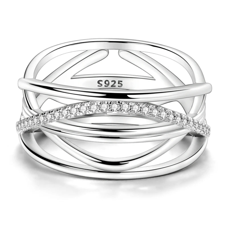 Rings 925 Silver Interwoven Line Rings Zircon Geometric Winding Rings Romantic Engagement Wedding Valentine Fine Jewelry Gift