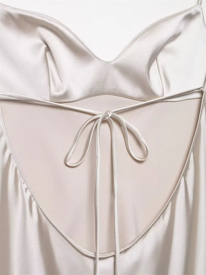 Women's Dress New Summer 2025 White Suspender Silk Satin Texture Irregular Dress Sexy Fashion Elegant Personality
