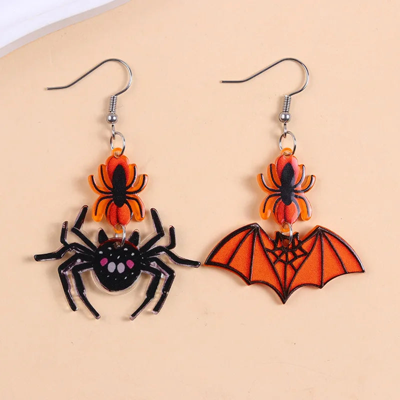 2025 New Colorful Bat Ghost Halloween Earrings For Women Hallowmas Costume Cosplay Cartoon Pumpkins Spider Acrylic Drop Earring