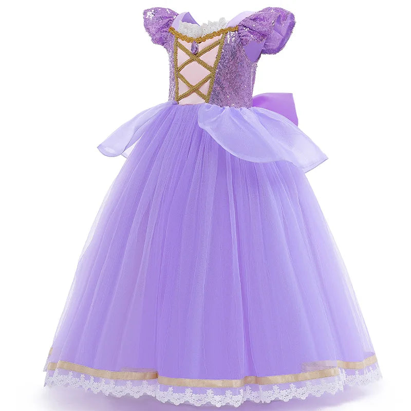 Girls Princess Costume Purple Rapunzel LED Light Up 2PCS Dress Fancy Birthday Carnival Party Elegant Children Clothing Halloween
