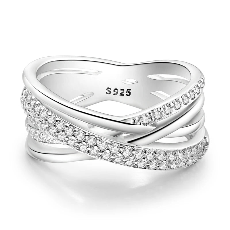 Rings 925 Silver Interwoven Line Rings Zircon Geometric Winding Rings Romantic Engagement Wedding Valentine Fine Jewelry Gift