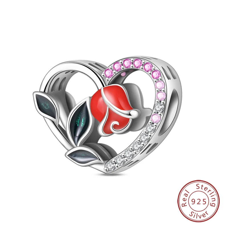 Original 925 Sterling Silver Red Charm Beads Red Wine Chili Dumbbell Pendant For Women Fit DIY Bracelet Birthday Jewelry Gift