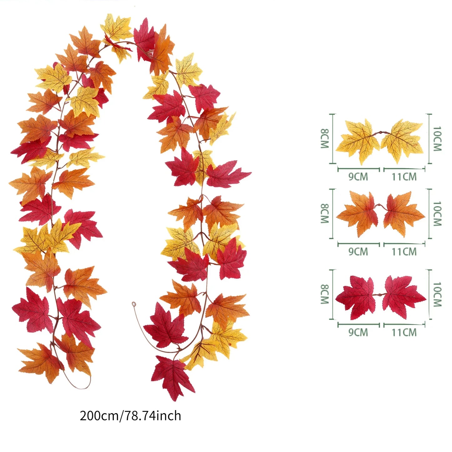 2M Artificial Fall Maple Leaf Garland Fake Plants Autumn Decor Leaves Vine for Thanksgiving Halloween Christmas Wedding Decora