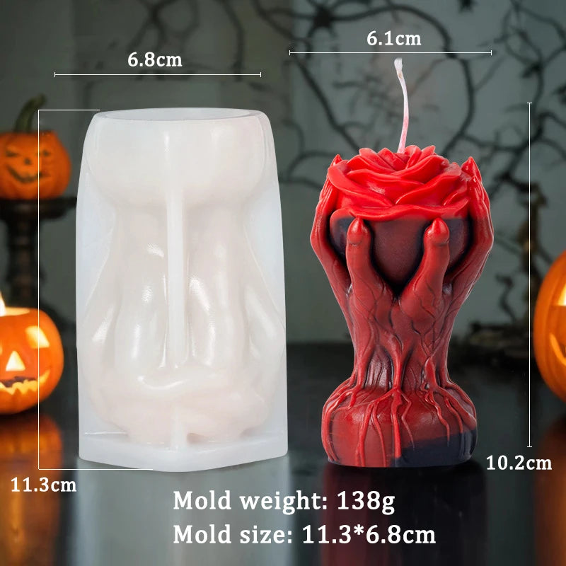 Horror Skull Snake Candle Silicone Mold Handicraft the Evil Hand Abstract Art Aromatherapy Candle Gypsum Mould Halloween Decor