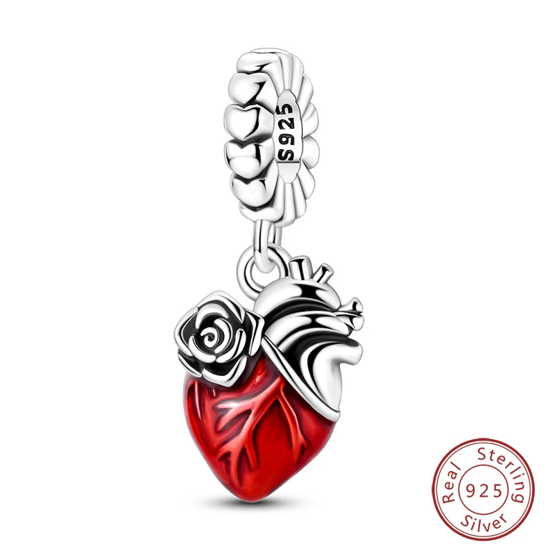 Original 925 Sterling Silver Red Charm Beads Red Wine Chili Dumbbell Pendant For Women Fit DIY Bracelet Birthday Jewelry Gift