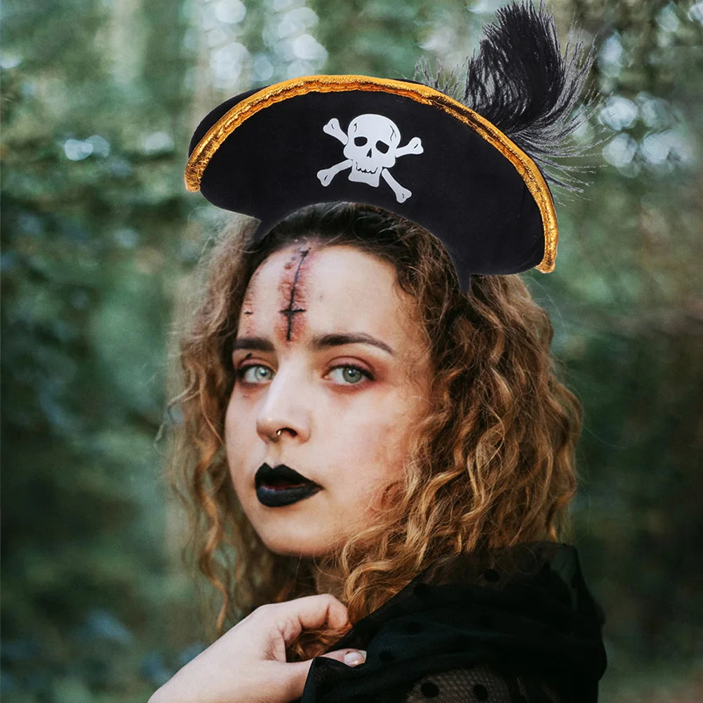 2 Pcs Pirate Captain Skull Hair Hoop Halloween Headdress Party Supplies Role Playing Cosplay Accessories Lightweight Reusable
