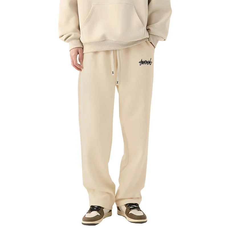 Men's solid color straight leg jogging pants, suitable for casual sports such as running, gym, and outdoor activities
