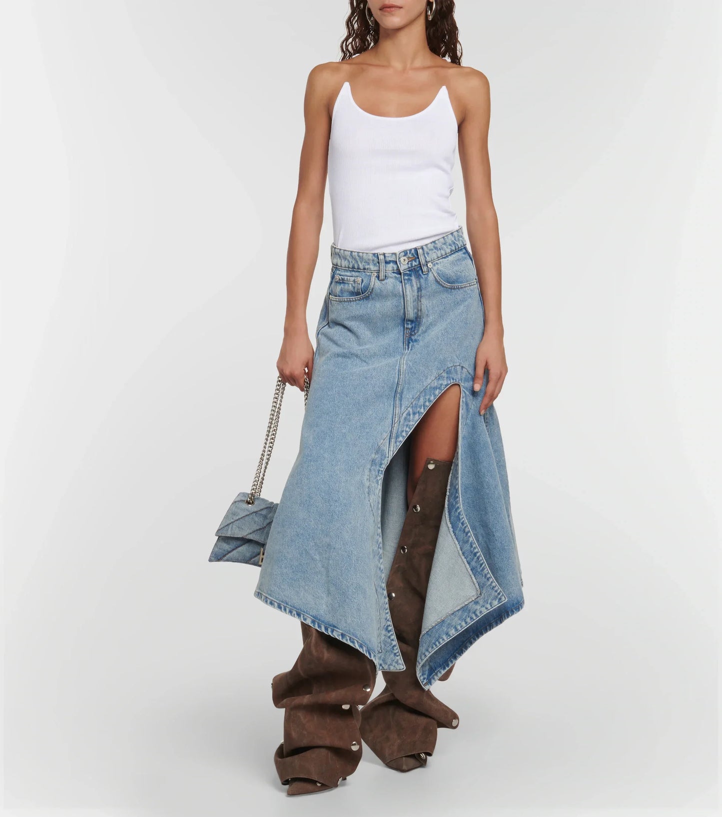 2024 Metal Buckle Detachable Denim Boots 10cm High Heel Boots 35-45 Internet Red Model Fashion Walking Red Carpet Thigh Boots