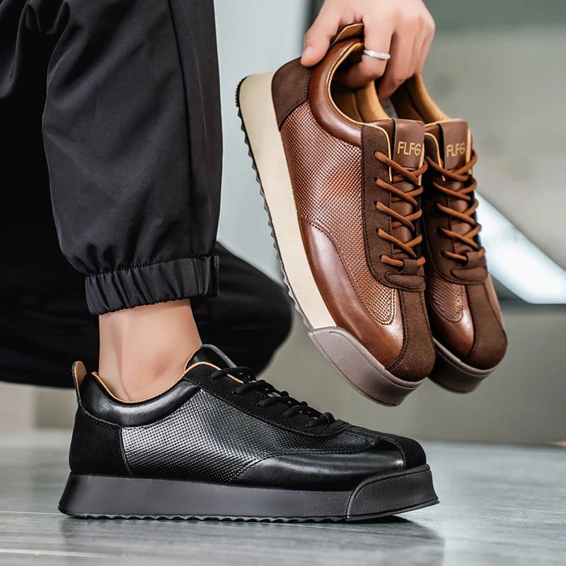 Luxury Fashion Men's Casual Shoes Leather Walking Sneakers Retro Platform Sport Shoes Comfortable Flats for Men Zapatos Hombre
