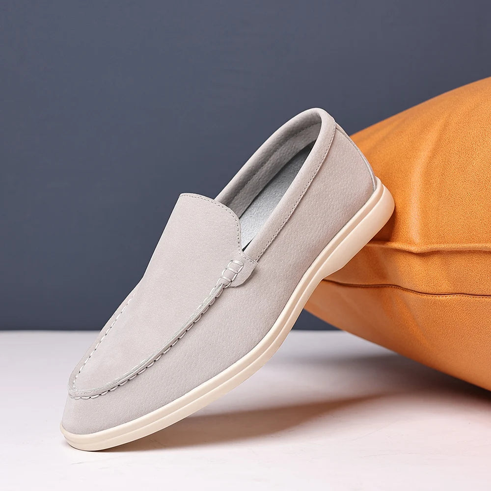 Brand Men's Suede Loafers Soft Leather Slip-On Shoes Comfortable Flat for Men Non-Slip Walking Shoes Casual Wear Business Shoes