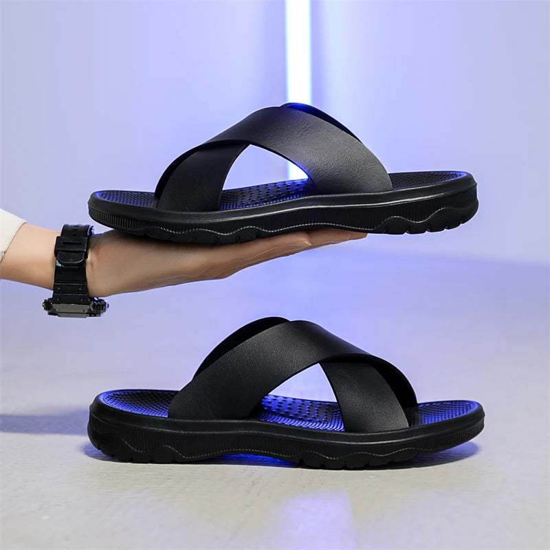 YRZL Men Casual Sandals Lightweight Comfortable PU Leather Summer Slippers Non Slip Outdoor Shoes for Beach Walking Flip Flops
