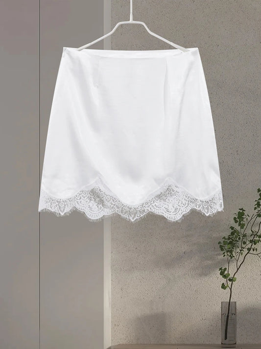 Elegant Patchwork Solid Lace Women Skirt Straight Irregular Female Skirts 2025 Summer All Match Street Lady Mini Bottoms New