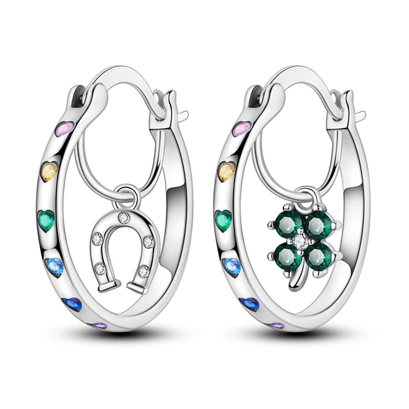 925 Sterling Silver Colored Zirconium Stars Hoop Earrings For Women Jewelry Anniversary WeddingMaking Jewelry Gift