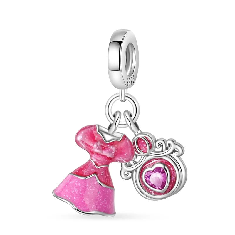Original S925 Silver Romantic Pink Crown Perfume Bottle Charms Beads Fit Qikaola Bracelets Fine DIY Jewelry Valentine's Day Gift