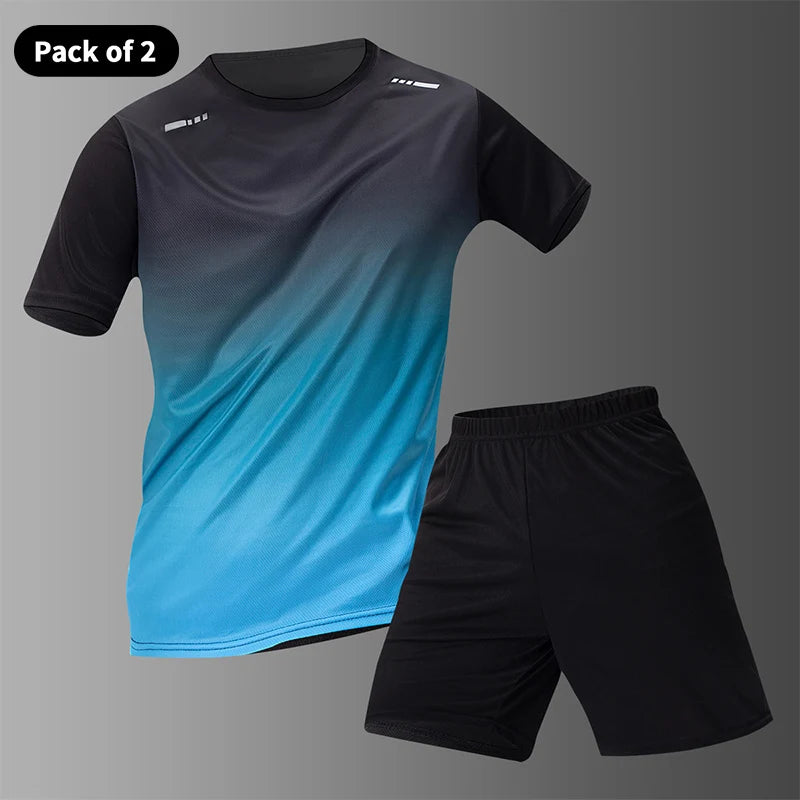 1/2/4/6-piece Men's Seasonal Sports Style Gradient Quick Drying Multi-color Short Sleeved Top Casual Running Black Shorts Set
