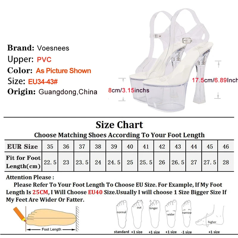17.5CM Extreme High Heels Glowing Platform Clear Heels Nightclub Sandals For Women Transparent PVC Fashion Model Catwalk Shoes