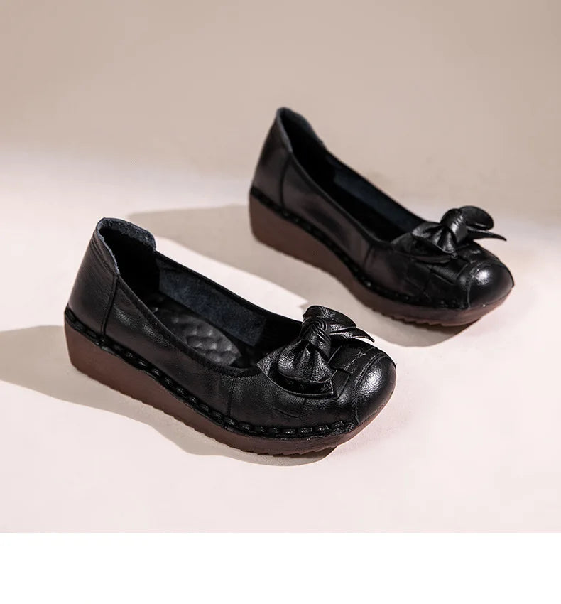 GKTINOO 4cm Weave Genuine Leather Flats Platform Wedge Loafer Women Oxfords Vintage Ethnic Summer Comfy Soft Soled Casual Shoes