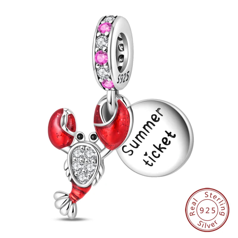 Original 925 Sterling Silver Red Charm Beads Red Wine Chili Dumbbell Pendant For Women Fit DIY Bracelet Birthday Jewelry Gift
