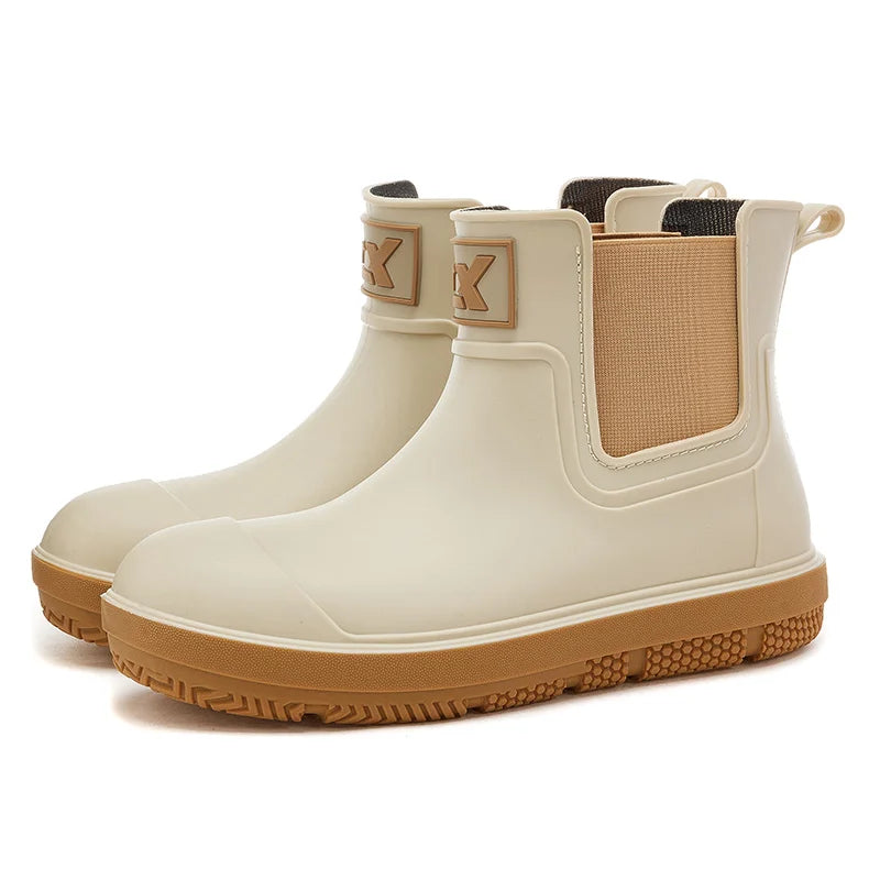 Versatile Casual Waterproof Men's Rain Shoes Short Boot Fleece Lined Warm Non-slip Wear Resistant Comfortable Outdoor Wear