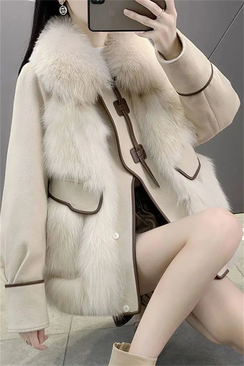2023 New Autumn Winter with Fur Neighboring Fox Fur Grass Women's Coat Fashion Popular Down Cotton Coat Parker Coat Suede Trend