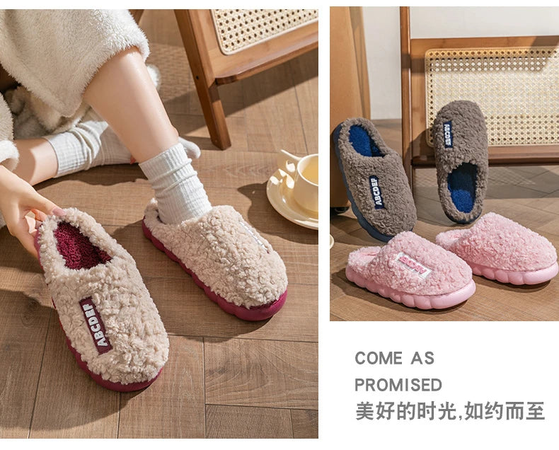 Warm Plush Winter Shoes Men Women Indoor Slippers Letter Anti-slip Soft Fur Couple Home Floor Cotton Slipper House Shoes 2023