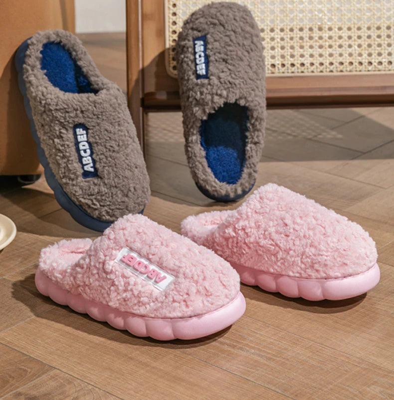 Warm Plush Winter Shoes Men Women Indoor Slippers Letter Anti-slip Soft Fur Couple Home Floor Cotton Slipper House Shoes 2023