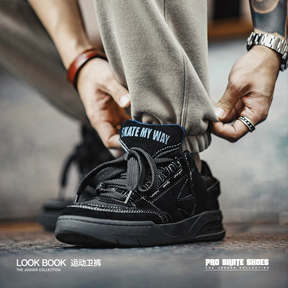 Maden 2023 Thick Sole Bread Skateboarding Shoes Autumn New Black Men's Low Top Shoes Retro Casual Sports Shoes