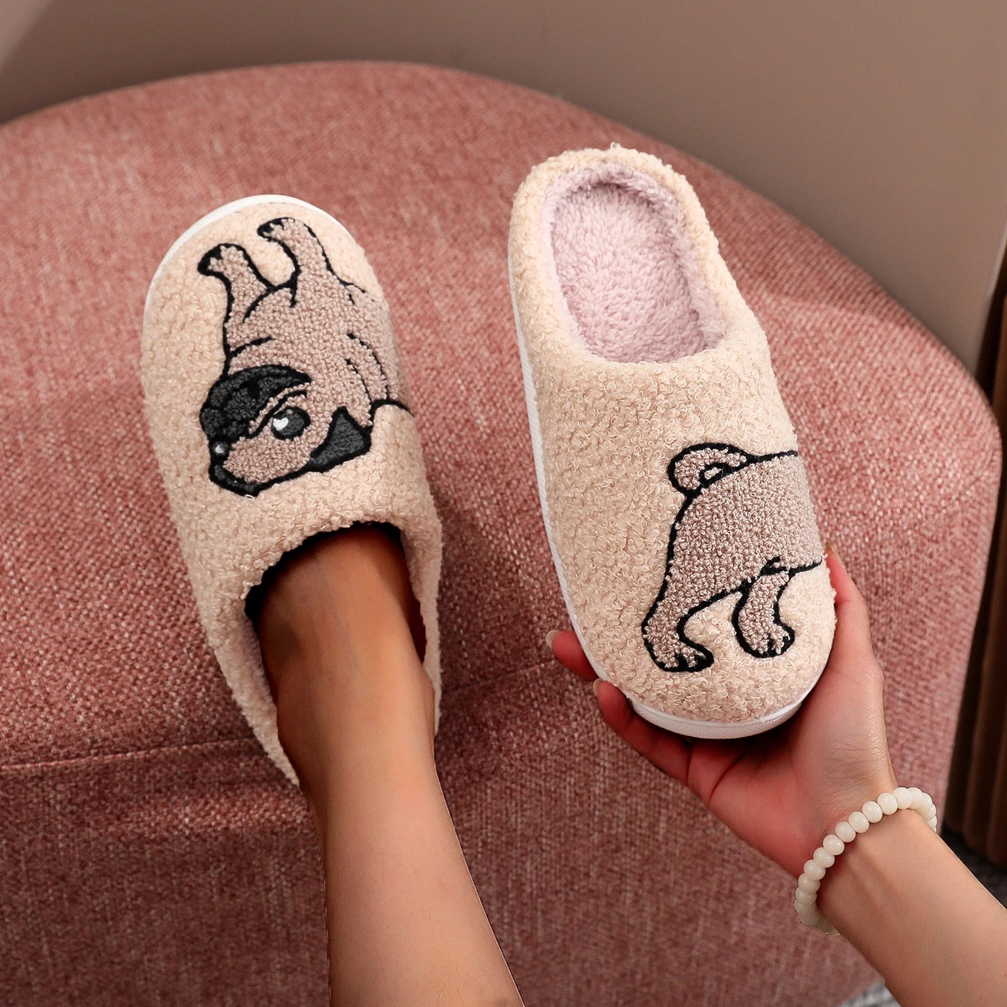 Halloween Pumpkin Pattern Embroidery stuffed Home Thick Sole plaid Wool Cotton Slippers Cute Warm Non-slip Indoor Slippers Festival Gift Men Women Can Wear