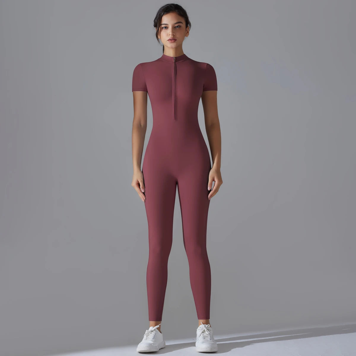 Yoga Set Women Zipper Short Sleeve one piece Gym suit Women's Sports Shapewear Solid Color Nylon Yoga Bodysuit