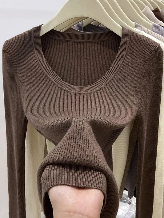 Zjaiss Solid Color O-neck Knitted Pullovers 2025 Women's Autumn Winter New Slim Fit Sweater Soft Warm Simple Base Layer Top