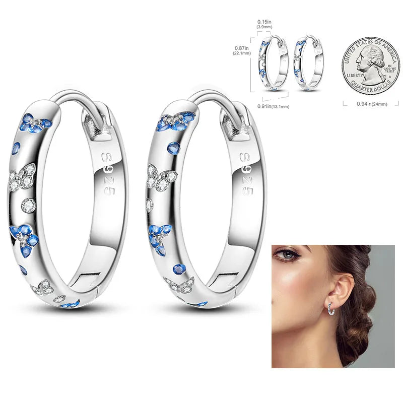 925 Silver Hoop Earrings  For Woman Pendientes Zircon Heart Shape Star Eardrop Original Earring Fashion Jewelry