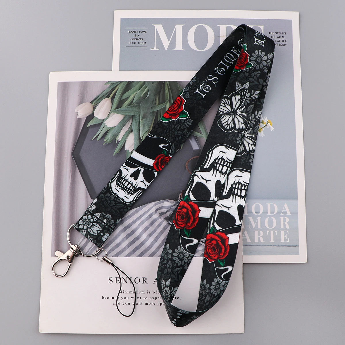 Halloween Skull Rose Punk Gothic Lanyard Card Holder Neck Strap for Key ID Card Phone Straps Badge Holder DIY Hanging Rope