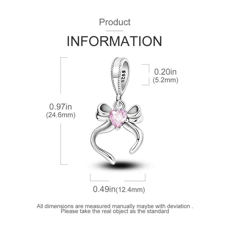 Original 925 Sterling Silver Pink Series Charms Beads Bow Perfume Bottle Heart-Shaped Cross Pendant Fit Bracelet DIY Jewelry