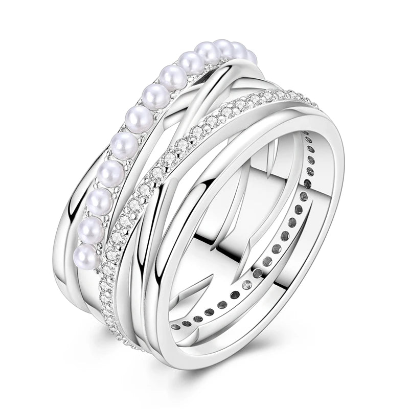 Rings 925 Silver Interwoven Line Rings Zircon Geometric Winding Rings Romantic Engagement Wedding Valentine Fine Jewelry Gift