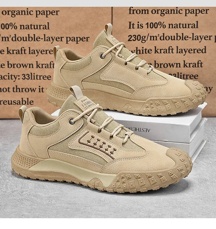 Men's Breathable Closed-Toe Hiking Shoes Non-Slip Lace-Up Low-Cut Casual Athletic Shoes Durable Outdoor Walking Sneakers for Men