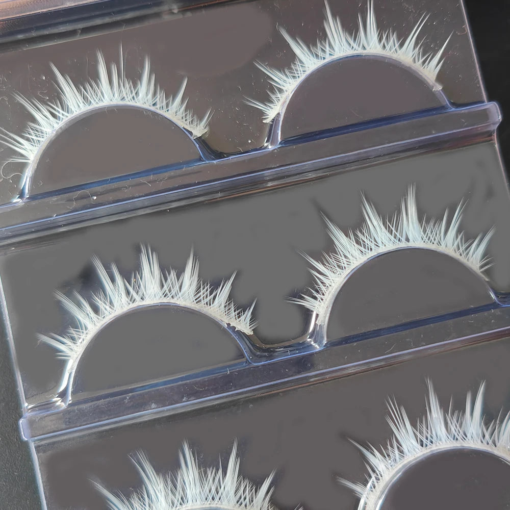 3 Pairs Makeup Cosplay White Eye Lashes Set Soft Natural Halloween Comic White Color Eyelashes Extension Reusable