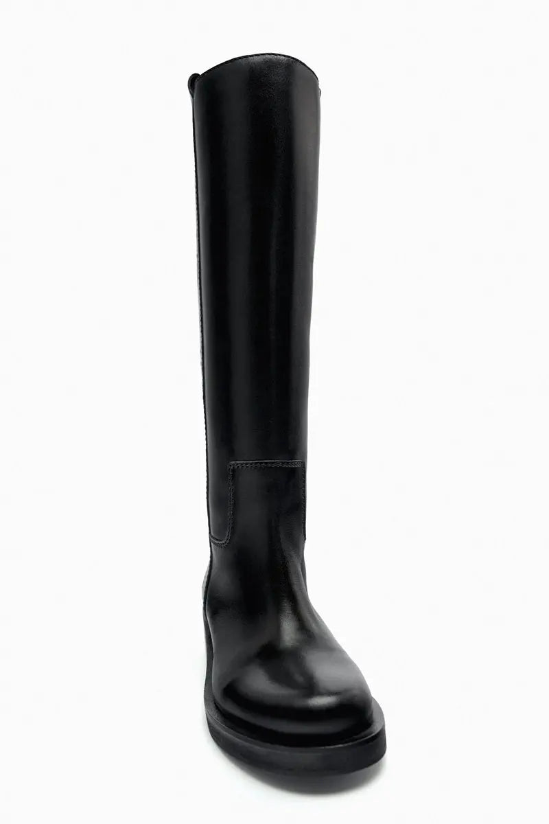 INS ZA Plus Size 34-43 New Fashion Full Genuine Leather Boots Women Slip On Knee High Boots Autumn Winter Straight Knight Botas