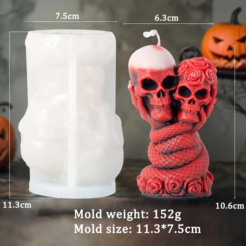 Horror Skull Snake Candle Silicone Mold Handicraft the Evil Hand Abstract Art Aromatherapy Candle Gypsum Mould Halloween Decor