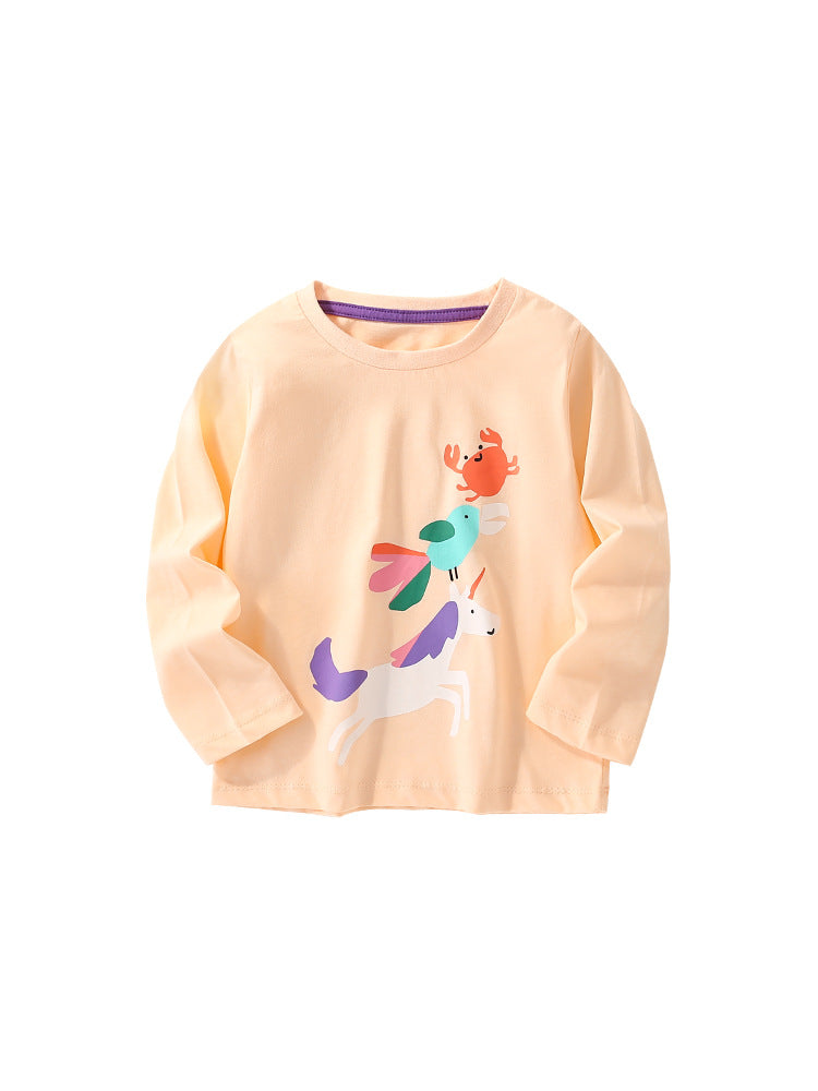 Baby Girl Autumn Cartoon Pattern Crewneck Casual Shirts