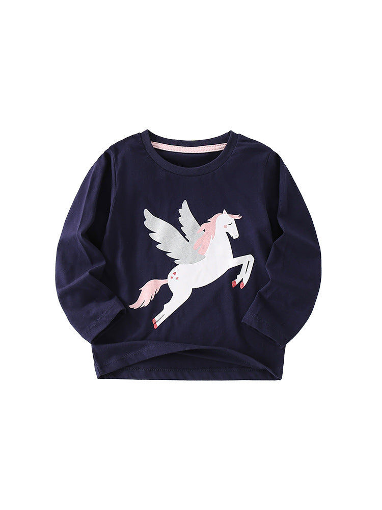 Baby Girl Autumn Cartoon Pattern Crewneck Casual Shirts