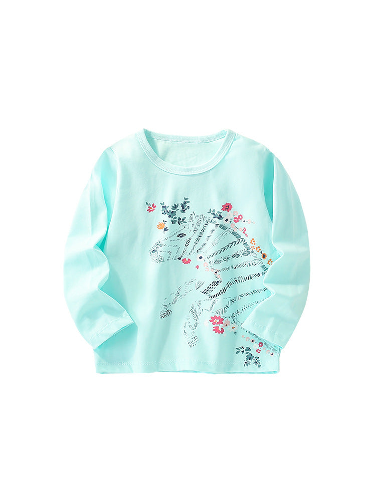 Baby Girl Autumn Cartoon Pattern Crewneck Casual Shirts