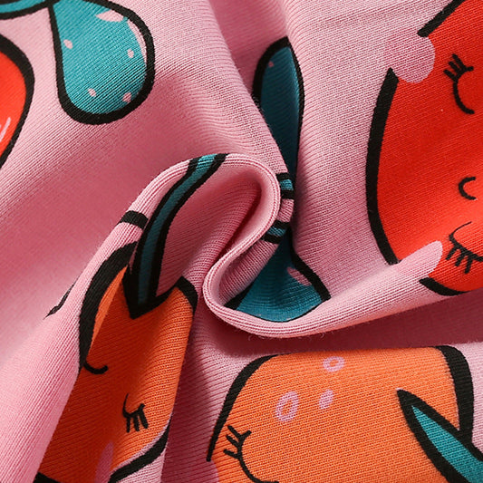 Summer Arrival Fruits Strawberry Cartoon Pattern Short Sleeves Dress for Stylish Girls