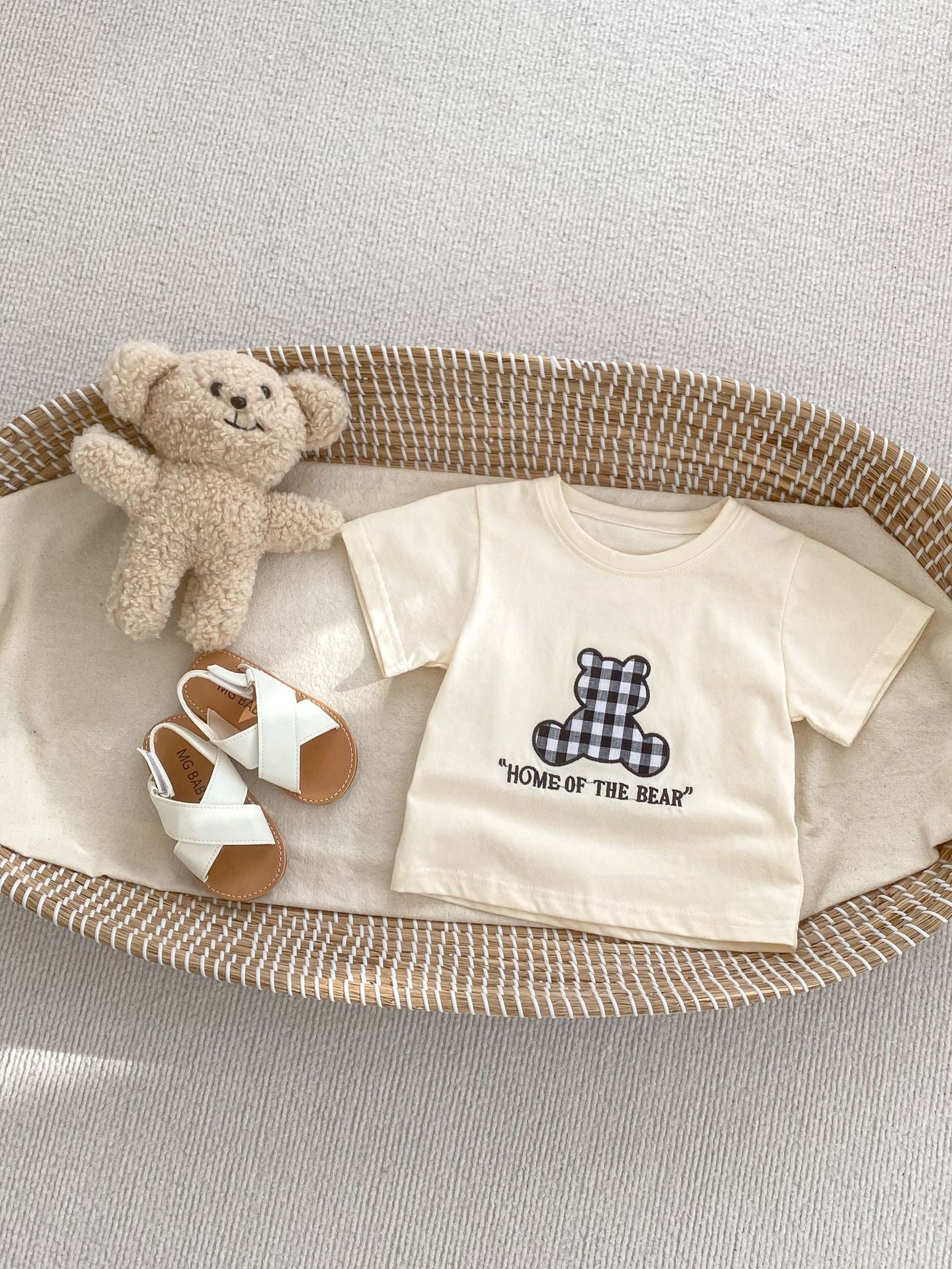 Unisex Kids’ Teddy And Letters Print T-Shirt In European And American Style For Summer