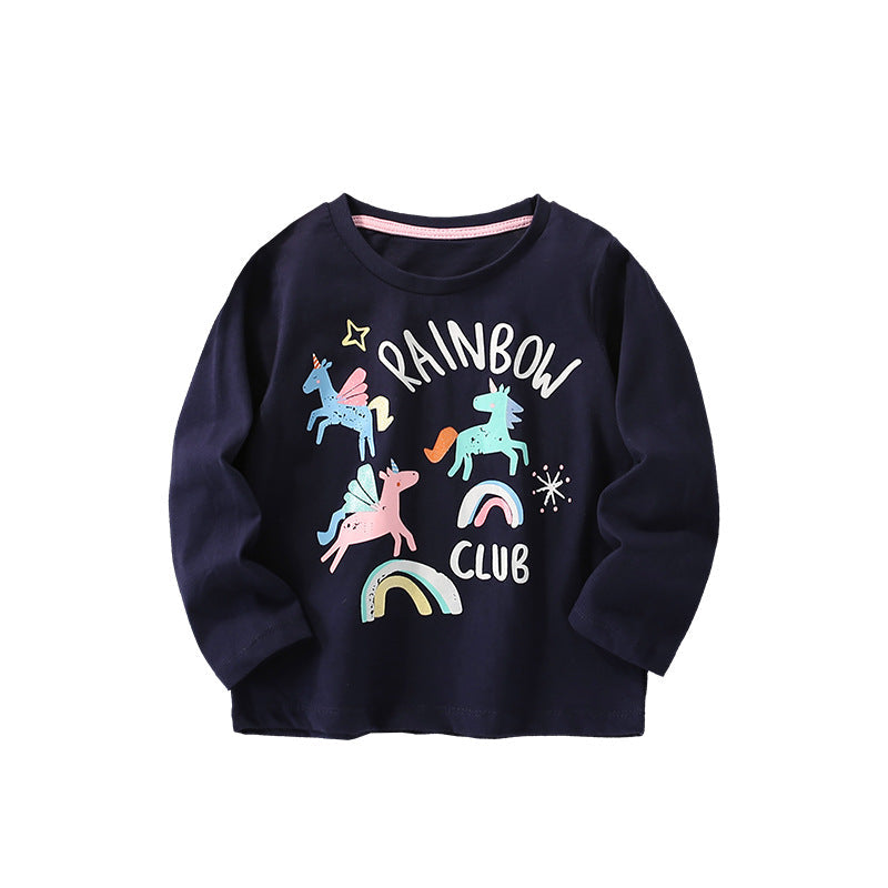 Baby Girl Autumn Cartoon Pattern Crewneck Casual Shirts