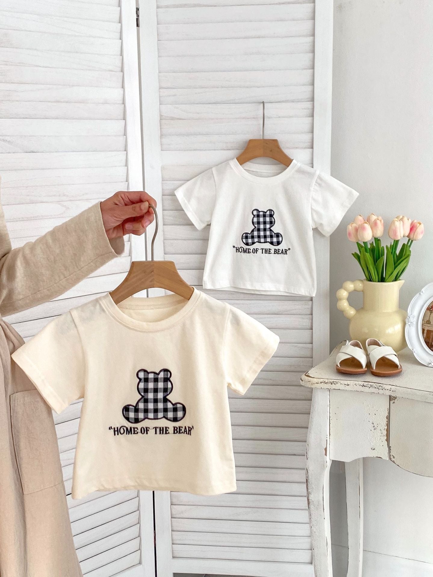 Unisex Kids’ Teddy And Letters Print T-Shirt In European And American Style For Summer