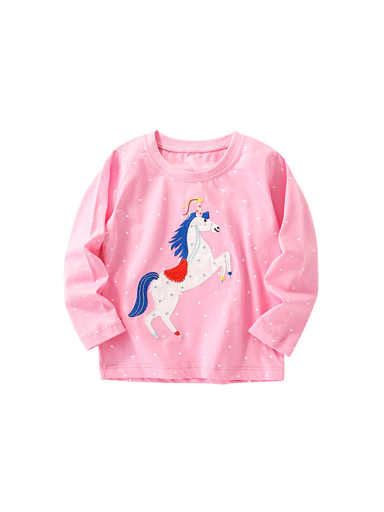 Baby Girl Autumn Cartoon Pattern Crewneck Casual Shirts