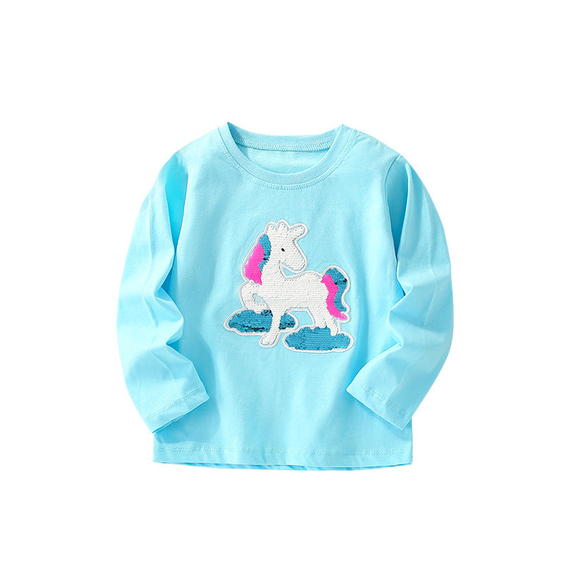 Baby Girl Autumn Cartoon Pattern Crewneck Casual Shirts