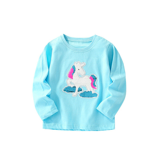 Baby Girl Autumn Cartoon Pattern Crewneck Casual Shirts